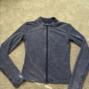 Vitality Women’s Zip-Front Ribbed Jacket - washed navy blue